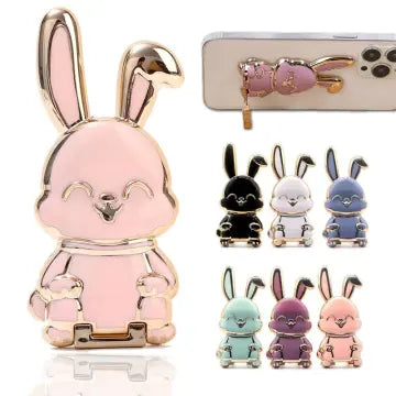 Universal Finger Ring Phone Holder Desktop Ultra-thin Cartoon Rabbit Phone Stand Foldable Buckle Adhesive Pull Rod Support Frame