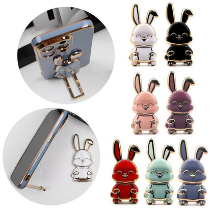 Universal Finger Ring Phone Holder Desktop Ultra-thin Cartoon Rabbit Phone Stand Foldable Buckle Adhesive Pull Rod Support Frame